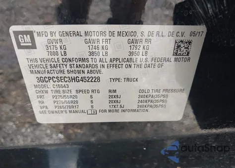 2017 Chevrolet Silverado 1500 1Lz from USA, damaged, VIN 3GCPCSEC3HG452228